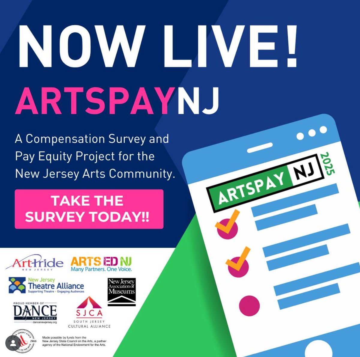 Click here to find links to the Individual Arts Worker and Organizational Survey:  njtheatrealliance.org/artspay-nj/

We want to hear from arts workers and organizations across the region.

#ArtsEdNJ