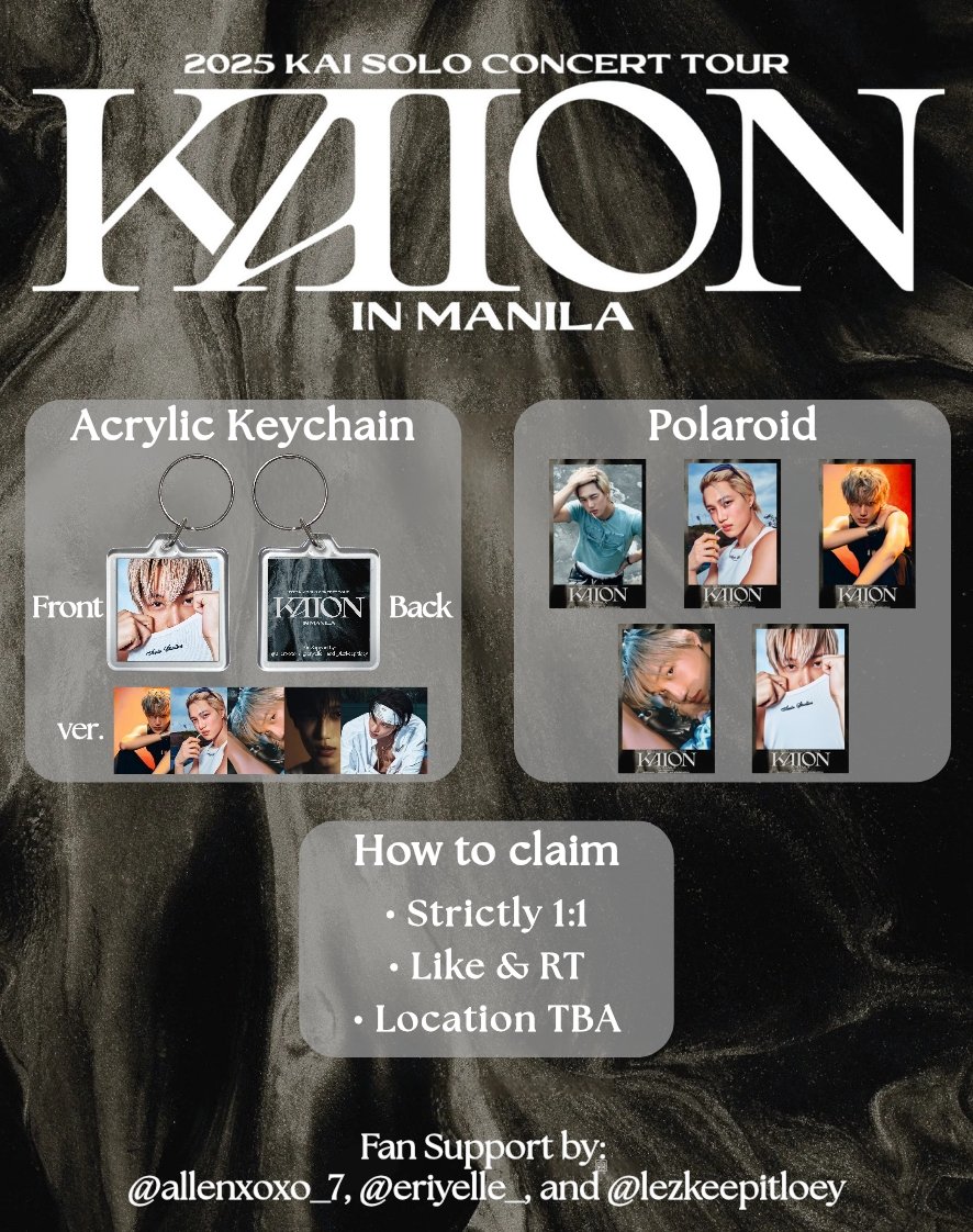 allenxoxo_7's tweet photo. 2025 KAI SOLO CONCERT TOUR "KAION" IN MANILA

Fan Support by: @allenxoxo_7 @eriyelle_ @lezkeepitloey

🐻 Like &amp; RT
🐻 Strictly 1:1
🐻 Loc. TBA

#KAIONinMNL #KAI #카이 #EXO #엑소 #KAI_SOLO_CONCERT_TOUR  #KAIinMANILA2025 https://t.co/QcLavlEYhb