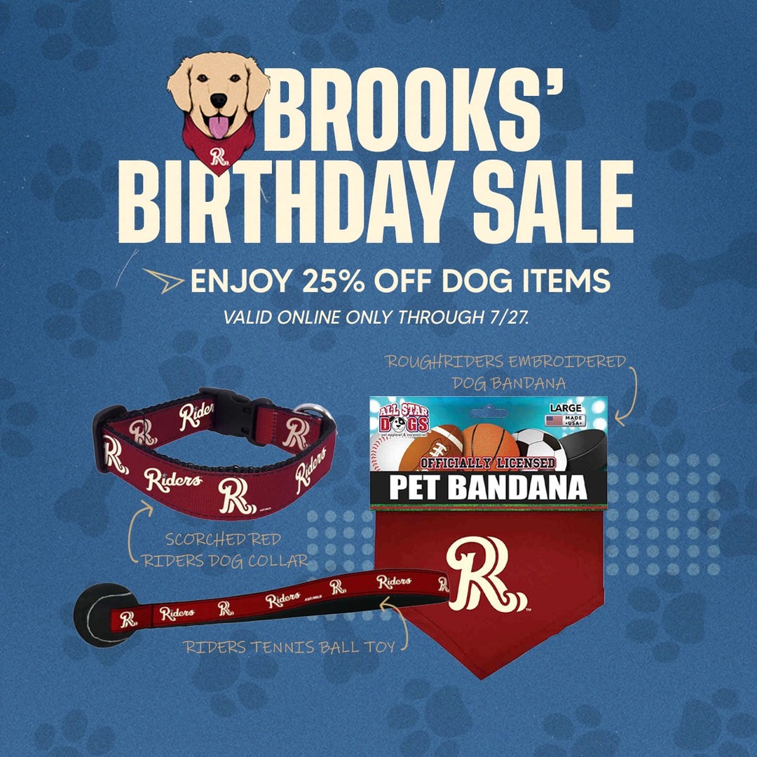 RidersBaseball's tweet image. Brooks is sharing the birthday love! 🫶
Get 25% off all dog items, online only through Sunday, July 27th!
🔗 roughriders.milbstore.com/collections/do…