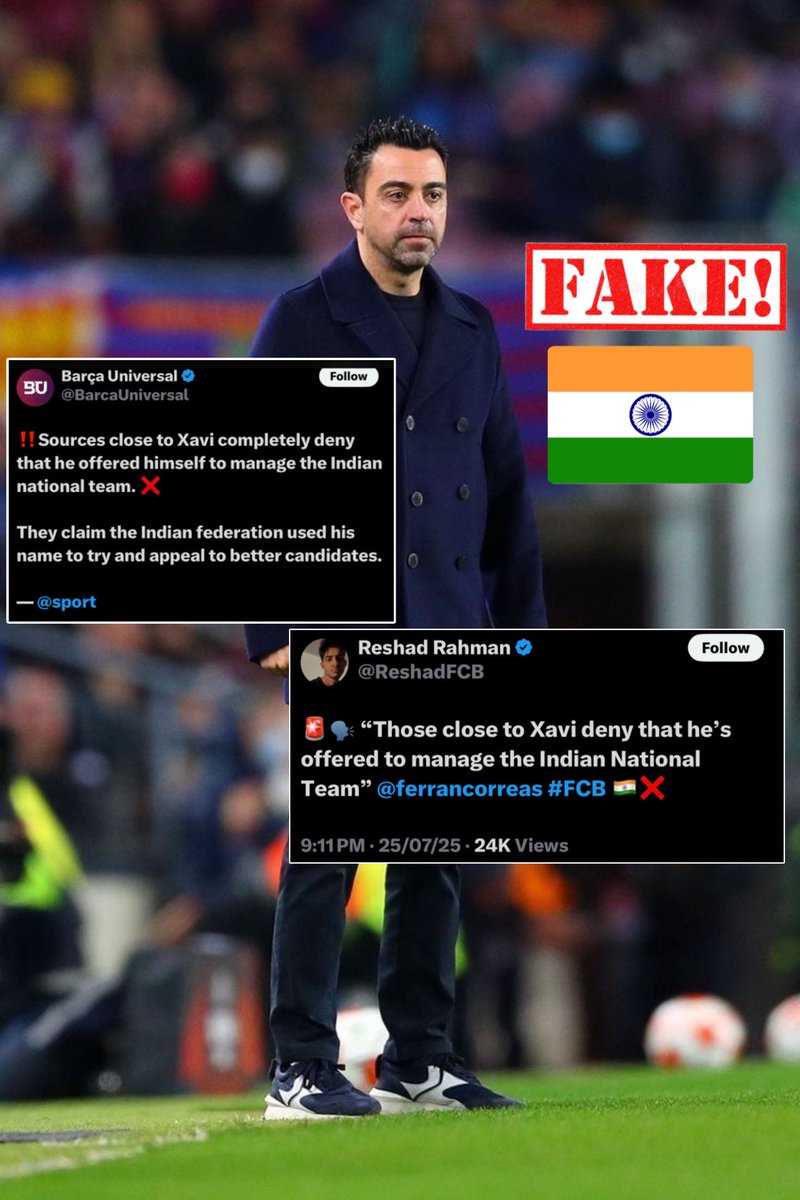 Mehar Sodhi (@gameonbysodhi) on Twitter photo Xavi Applied for India Was Big Fake News Confirmed by Spanish Media and Reshad Rehman 🇮🇳💙
Well Done Fake Subrato Paul of AIFF and <a href="/MarcusMergulhao/">Marcus Mergulhao</a> 👏🏻 Xavi Applied for India Was Big Fake News Confirmed by Spanish Media and Reshad Rehman 🇮🇳💙
Well Done Fake Subrato Paul of AIFF and <a href="/MarcusMergulhao/">Marcus Mergulhao</a> 👏🏻