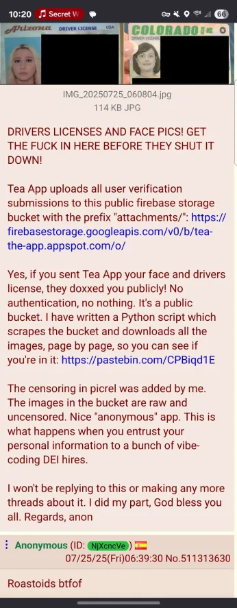 thefinalfl46498's tweet image. tea app got breached disregard the incel news delivery