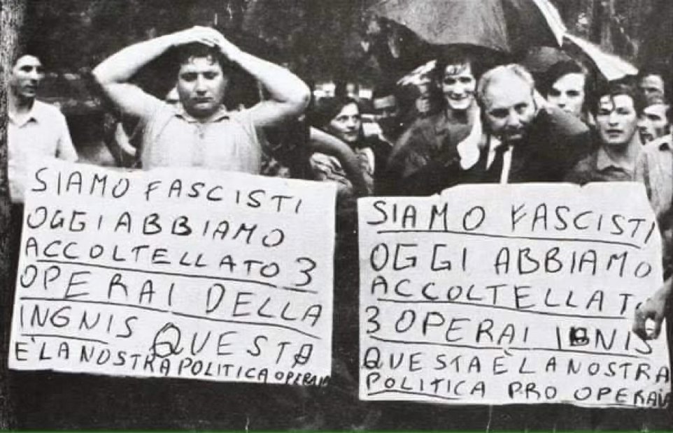 Il #30luglio 1970 alcuni fascisti del #Msi accoltellarono a #Trento due operai.
Quando furono riconosciuti, i due esponenti del MSI, #Mitolo, ex #RSI , e #DelPiccolo, furono costretti a sfilare in corteo per la città con un cartello al collo che recitava...