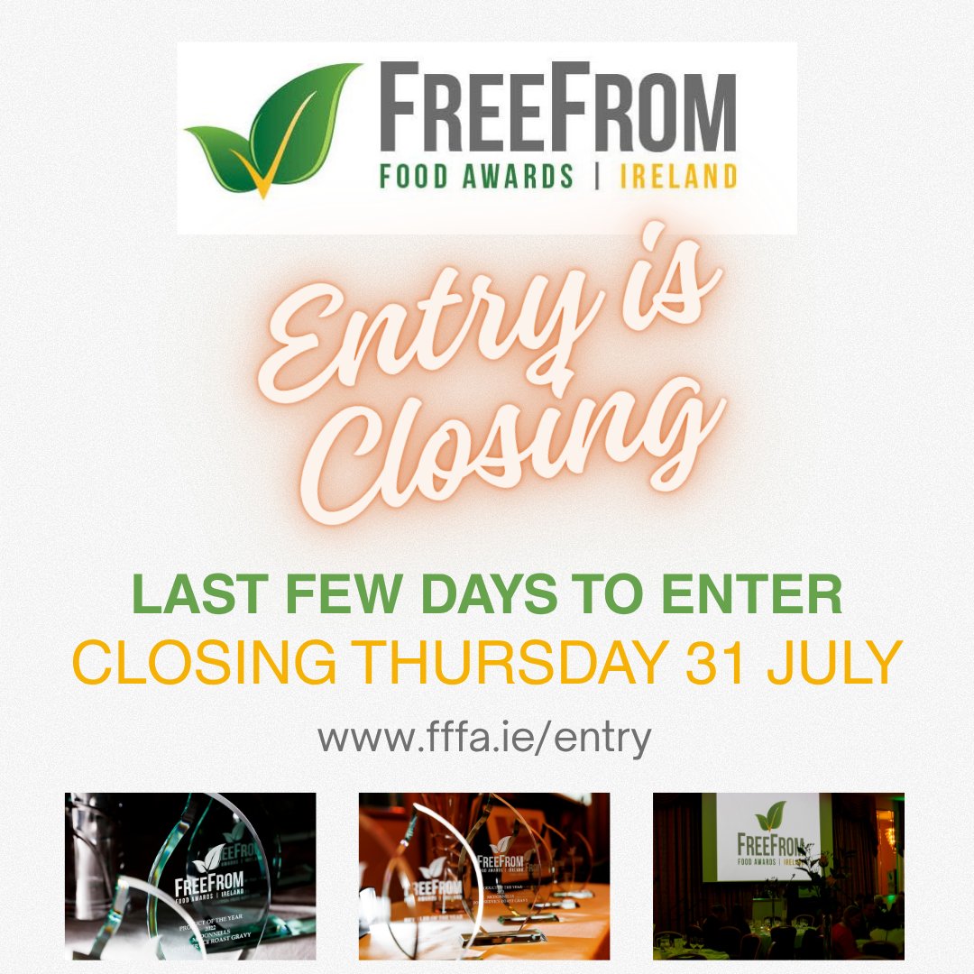 We're approaching the end of our entry period. With Judging Sessions in Sept, Shortlist in October and 10th Anniversary Gala Awards Night, on Friday November 7th, in the Grand Hotel, Malahide, Co. Dublin. Whew. fffa.ie/entry

#coeliac #glutenfree #freefrom #fffai