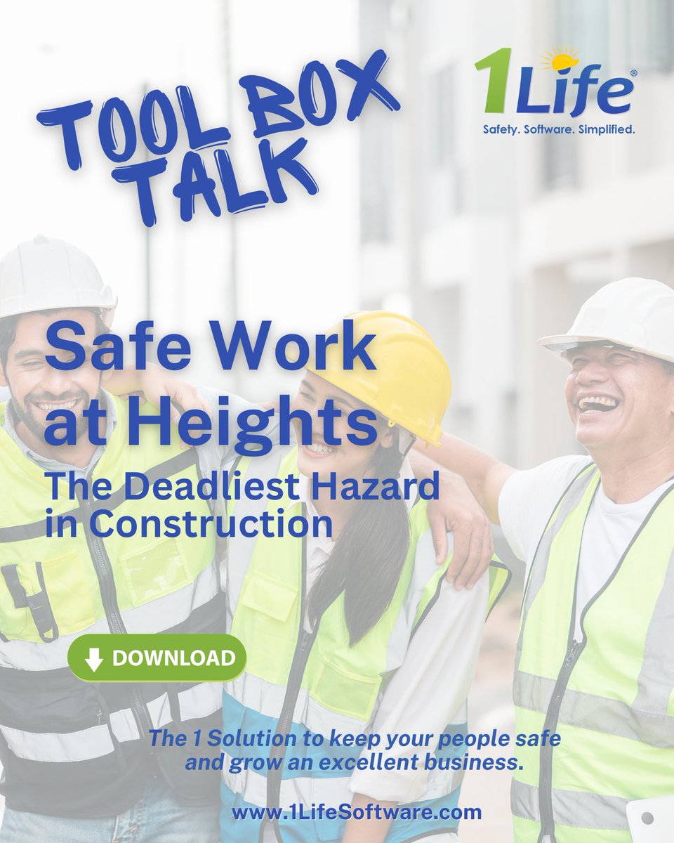 Falls kill most in construction, risking your team &amp; business. Our free "Safe Work at Heights" guide gives you 5 steps to plan &amp; protect—keeping workers safe &amp; liability low. Lead the way...
📥 Download: 1LifeSoftware.com/free-resources

#WorkAtHeights #FallProtection #1lifeSafetySoftware