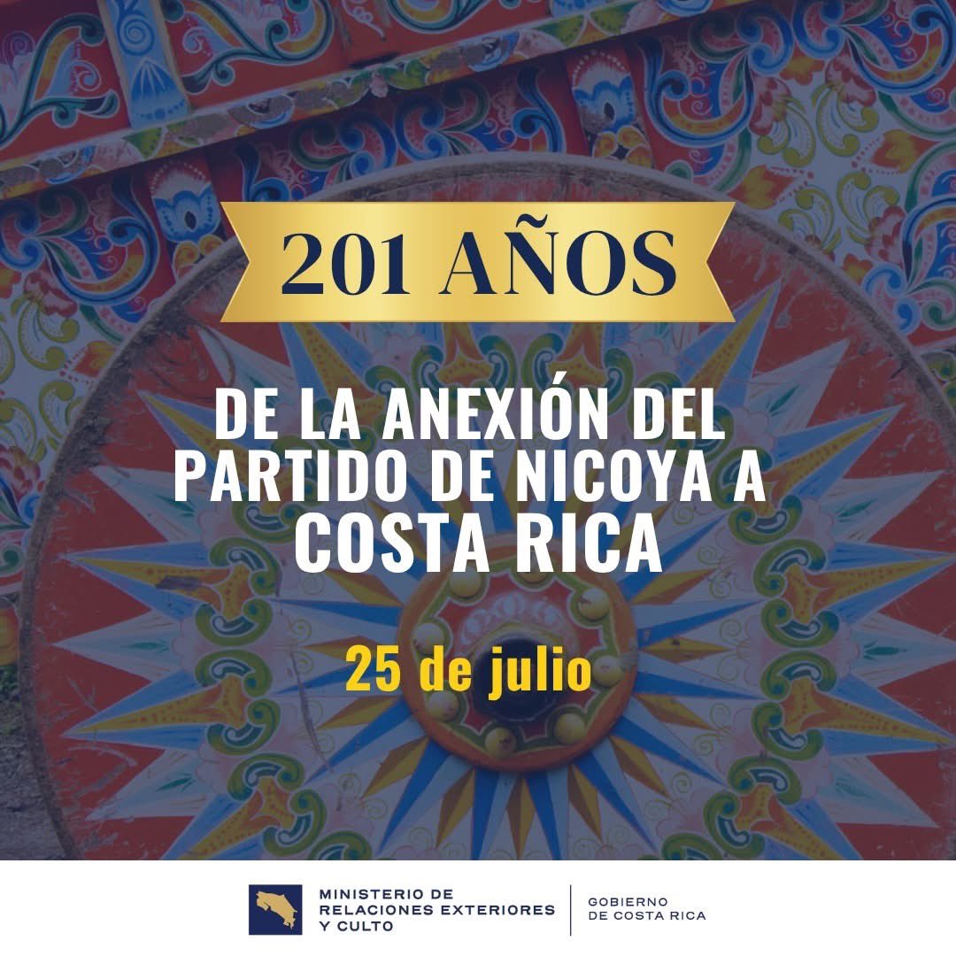 🇨🇷 Celebramos 201 años de la Anexión del Partido de Nicoya a Costa Rica, un acto histórico de unión, identidad y autodeterminación que sigue inspirando nuestro camino como nación.

#Anexión #Nicoya #25deJulio #CostaRica