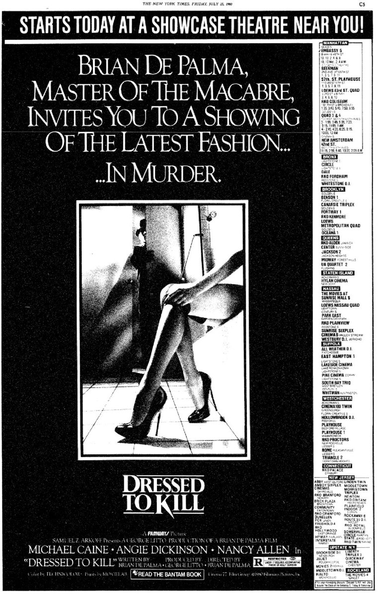 PeterAPeel's tweet image. Opening day of Brian De Palma’s DRESSED TO KILL, 7/25/80