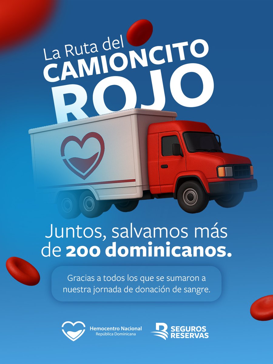 Nuestra jornada de donación de sangre fue un verdadero testimonio de solidaridad con un total de 68 pintas colectadas y más de 200 vidas impactadas.

A cada donante que respondió al llamado de esta Ruta del #CamioncitoRojo, le decimos: ¡GRACIAS!

#SegurosReservas <a href="/hemocentroDO/">Hemocentro Nacional</a>