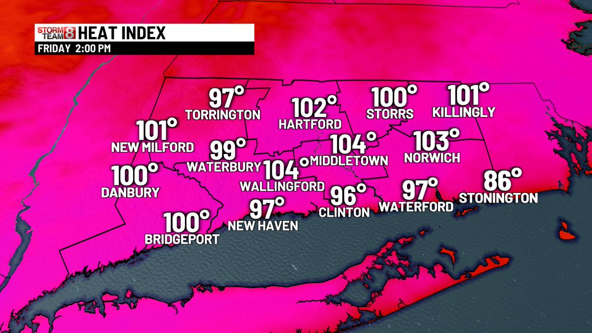 Ash_Baylor's tweet image. Heat indices will surge into the upper 90s and low 100s today.
Between 2-7 PM, we'll be tracking a round of storms. Some storms could be severe with downpours, frequent lightning, gusty winds, and hail.
Definitely listen for those rumbles of thunder if you're outdoors!
@WTNH
