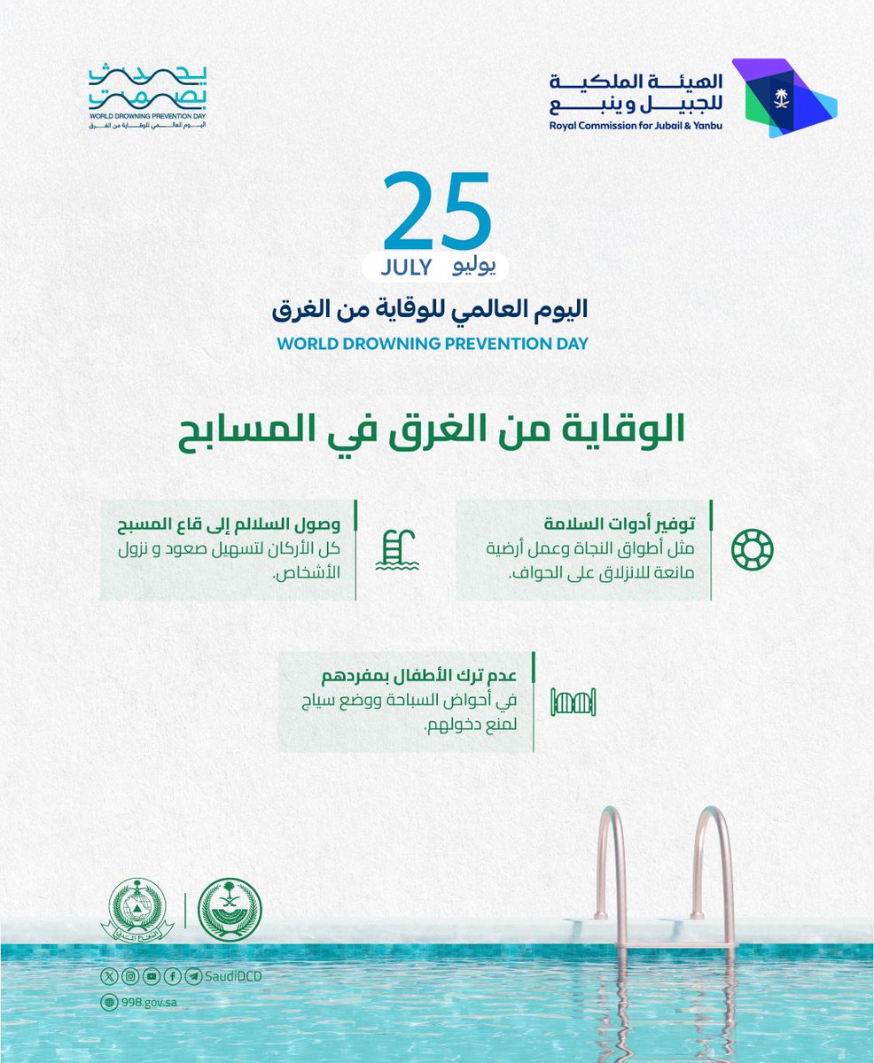 Engr_SAQER's tweet photo. ((الوقاية من الغرق))

أحد المرتكزات الاستراتيجية في منظومة الصحة العامة التي تصب في مصلحة المواطن والمقيم في المملكة العربية السعودية وجودة الحياة فيها بما يتسق مع مستهدفات رؤية السعودية (2030).

#اليوم_العالمي_للوقاية_من_الغرق https://t.co/SI8y7kUkfs