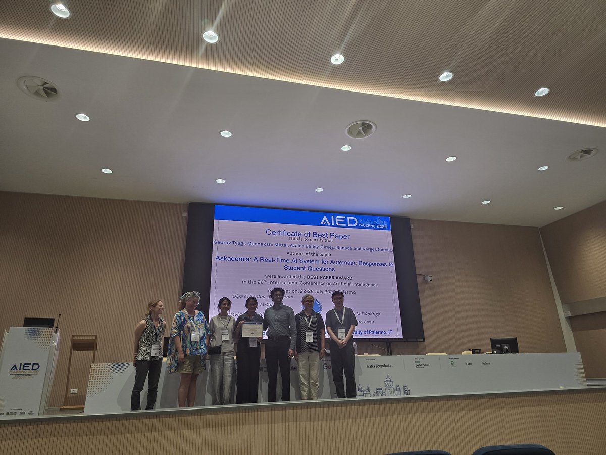 peterpaws's tweet image. Great news! #AIED2025 best paper award goes to the team of @NargesNorouzi - a co-PI of our NSF-AoF project! We are all proud!