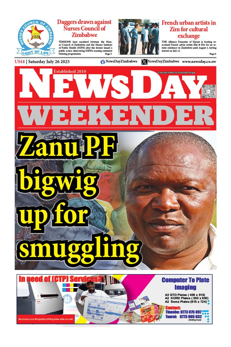 thestandardzim's tweet image. 🔴Your favourite Daily is here...
digital.amh.co.zw/newsday-5
Follow our WhatsApp Channel for more updates and Breaking news: ⤵️
whatsapp.com/channel/0029Va…
#EverydayNewsForEverydayPeople