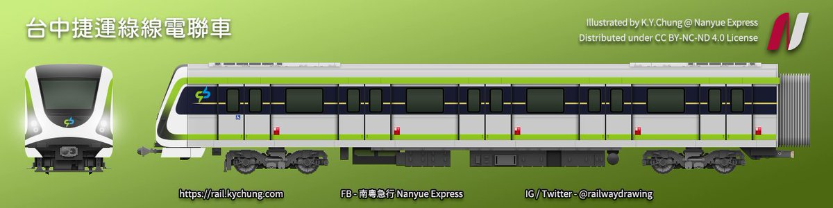 台中捷運綠線列車雖然叫中運量車，不過每卡有5對門，車卡長度超過22米，闊度亦都接近3米，其實size都已經係高運量車嘅標準。
#台中捷運 #川崎重工 #台灣車輛