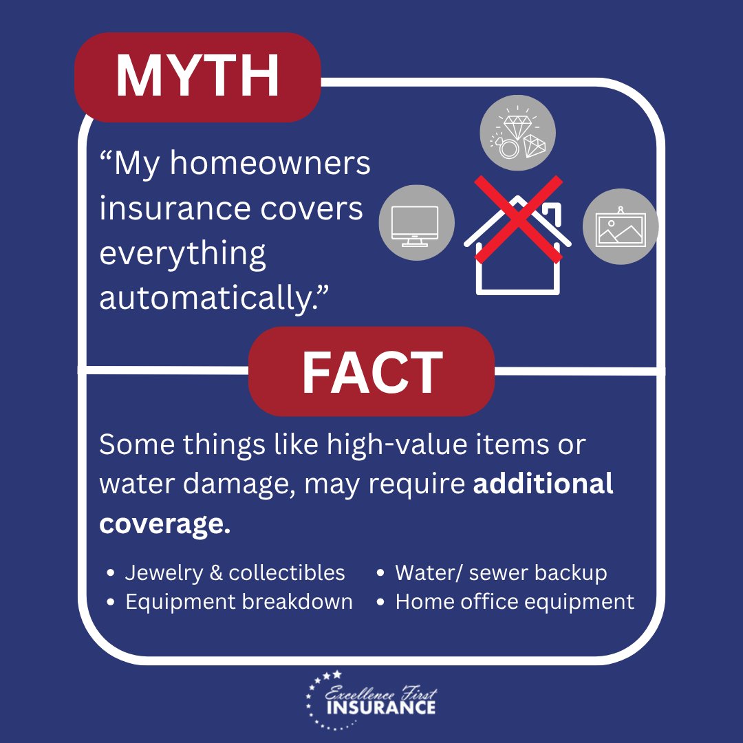 EFInsurance's tweet image. FACT: Some things—like high-value items or water damage—might need extra coverage. Let’s check your policy together. 🏠 #HomeInsuranceFacts #KnowYourPolicy #ExcellenceFirstInsurance