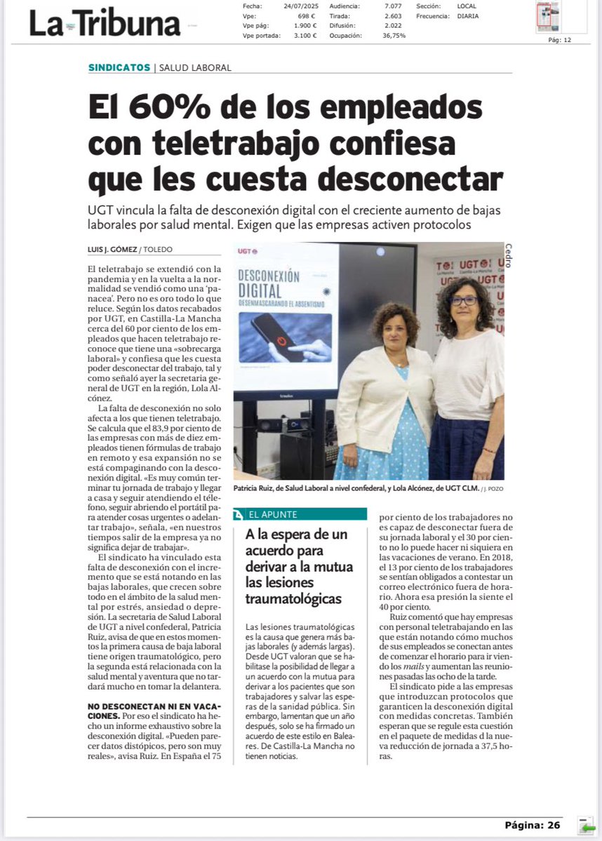 Las bajas laborales se reducen cuidando a las personas trabajadoras 

La falta de desconexión está enfermando a la sociedad 

La desconexión digital debe ser un derecho real YA! 

Este informe de #UGT te ofrece la realidad en datos 👇

 ugt.es/sites/default/…