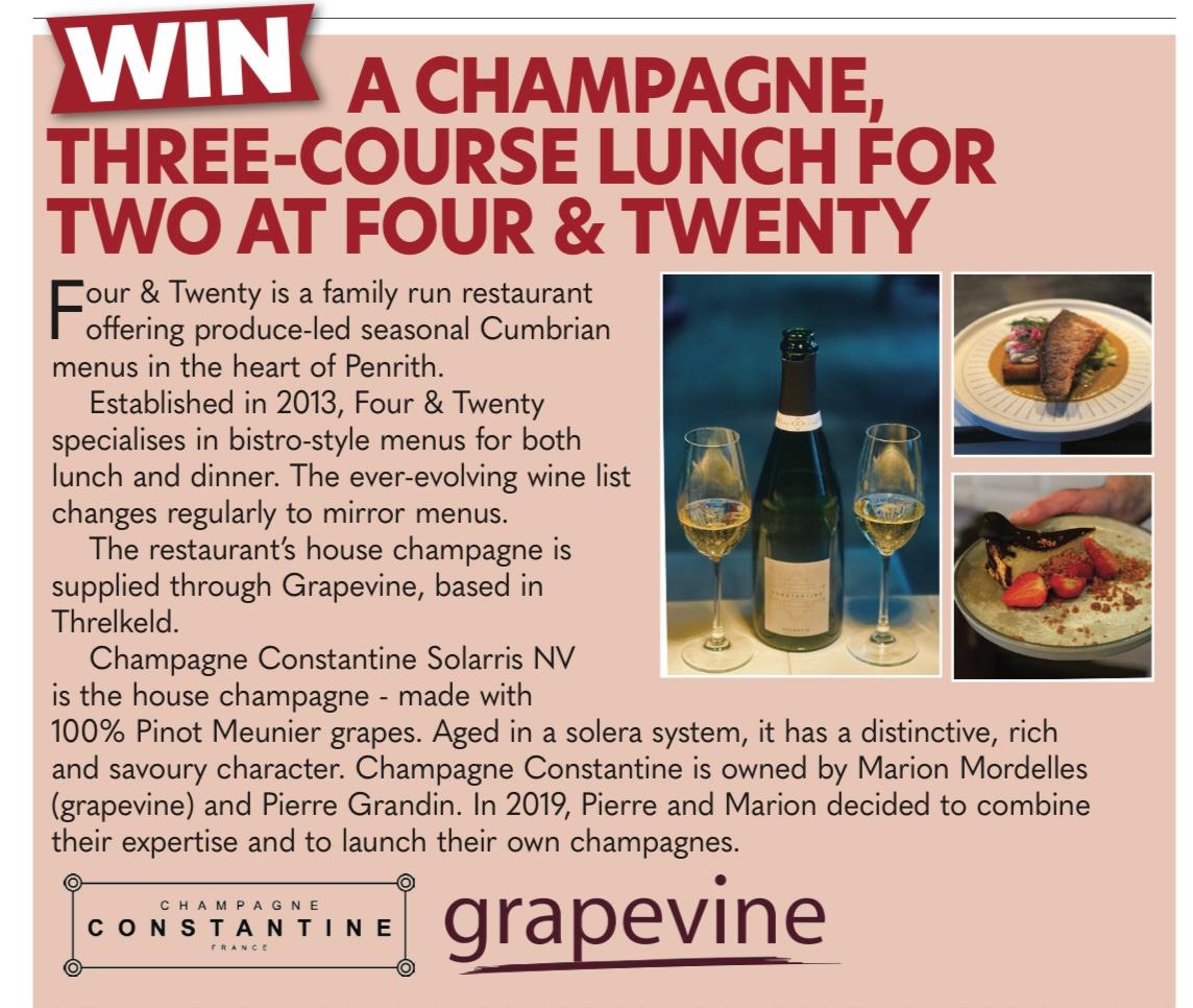 Four & Twenty (@4and20penrith) on Twitter photo Don't forget to buy this week's Cumberland and Westmorland herald for your chance to win a <a href="/Constantine_FR/">Champagne Constantine</a> champagne lunch for two with us here at four and twenty <a href="/Caterite_Food/">Caterite Food & Wineservice Ltd</a> grapevine wine service. Don't forget to buy this week's Cumberland and Westmorland herald for your chance to win a <a href="/Constantine_FR/">Champagne Constantine</a> champagne lunch for two with us here at four and twenty <a href="/Caterite_Food/">Caterite Food & Wineservice Ltd</a> grapevine wine service.