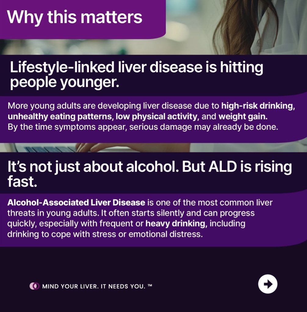 LiverAwareness's tweet image. Alcohol-associated liver disease is one of the top threats to young adults.
But it’s not the only one.
MASLD. Viral hepatitis. Inflammation. Drug-induced damage.
It’s time we stop pretending liver disease only looks one way.
#MindYourLiver #ALD #LiverHealth #YoungAdults