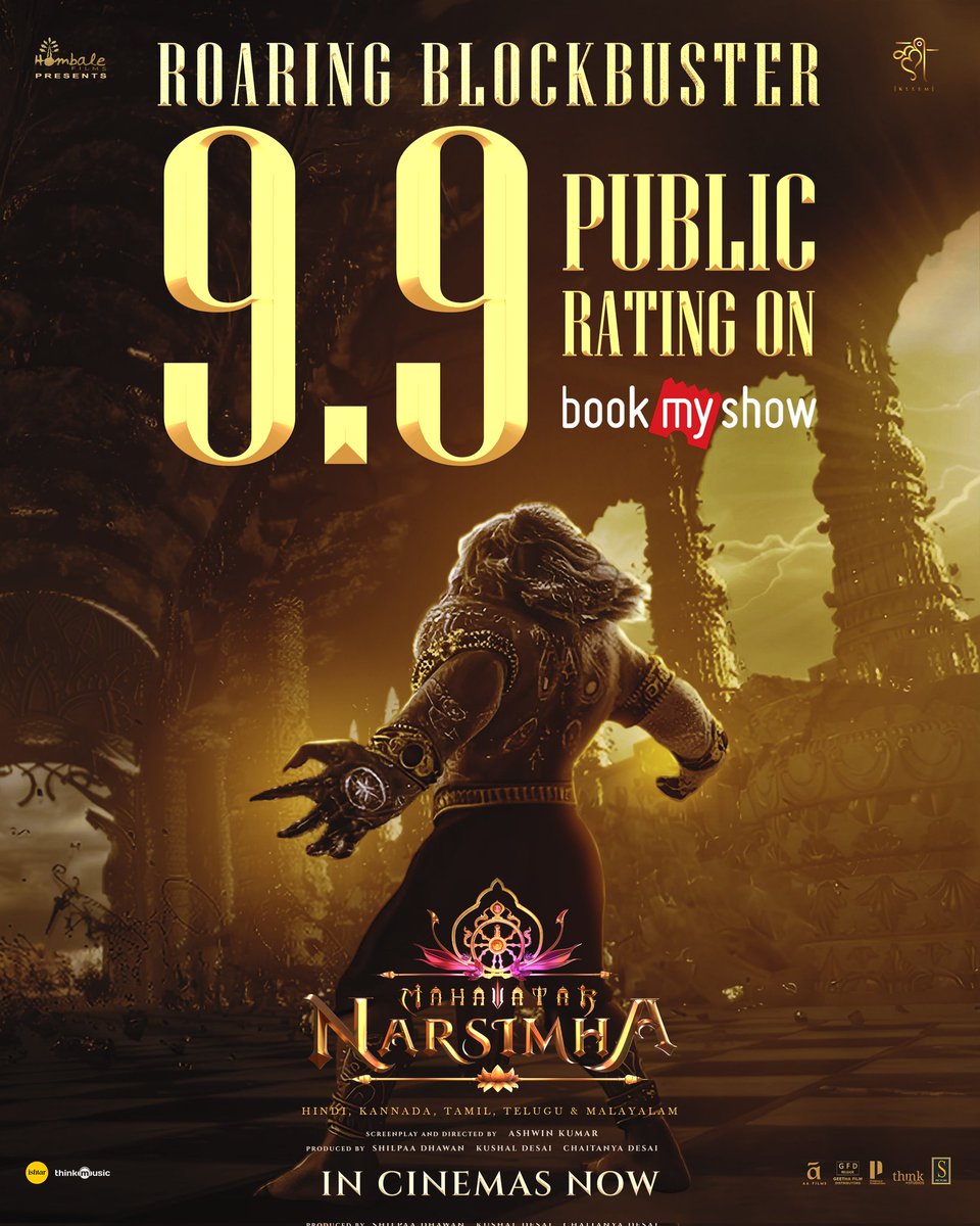 TrackTwood's tweet image. ROARING BLOCKBUSTER 🔥
#MahavatarNarsimha receives unanimous acclaim and top ratings on @bookmyshow.
Witness the divine spectacle unfold on the big screen…
#Mahavatar @hombalefilms @VKiragandur @ChaluveG