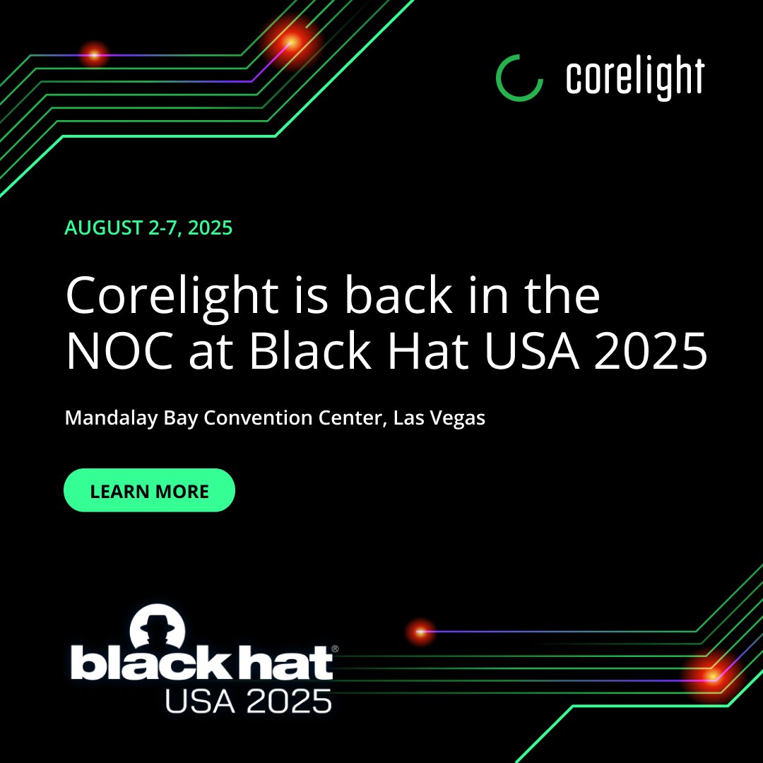 Corelight (@corelight_inc) on Twitter photo For the third consecutive year, Corelight is the trusted NDR platform behind the scenes at Black Hat USA, supporting one of the busiest networks in cybersecurity: the NOC.
We’ll be on the show floor too—bringing the power of network evidence to Booth #5433.
👋 Schedule a NOC For the third consecutive year, Corelight is the trusted NDR platform behind the scenes at Black Hat USA, supporting one of the busiest networks in cybersecurity: the NOC.
We’ll be on the show floor too—bringing the power of network evidence to Booth #5433.
👋 Schedule a NOC
