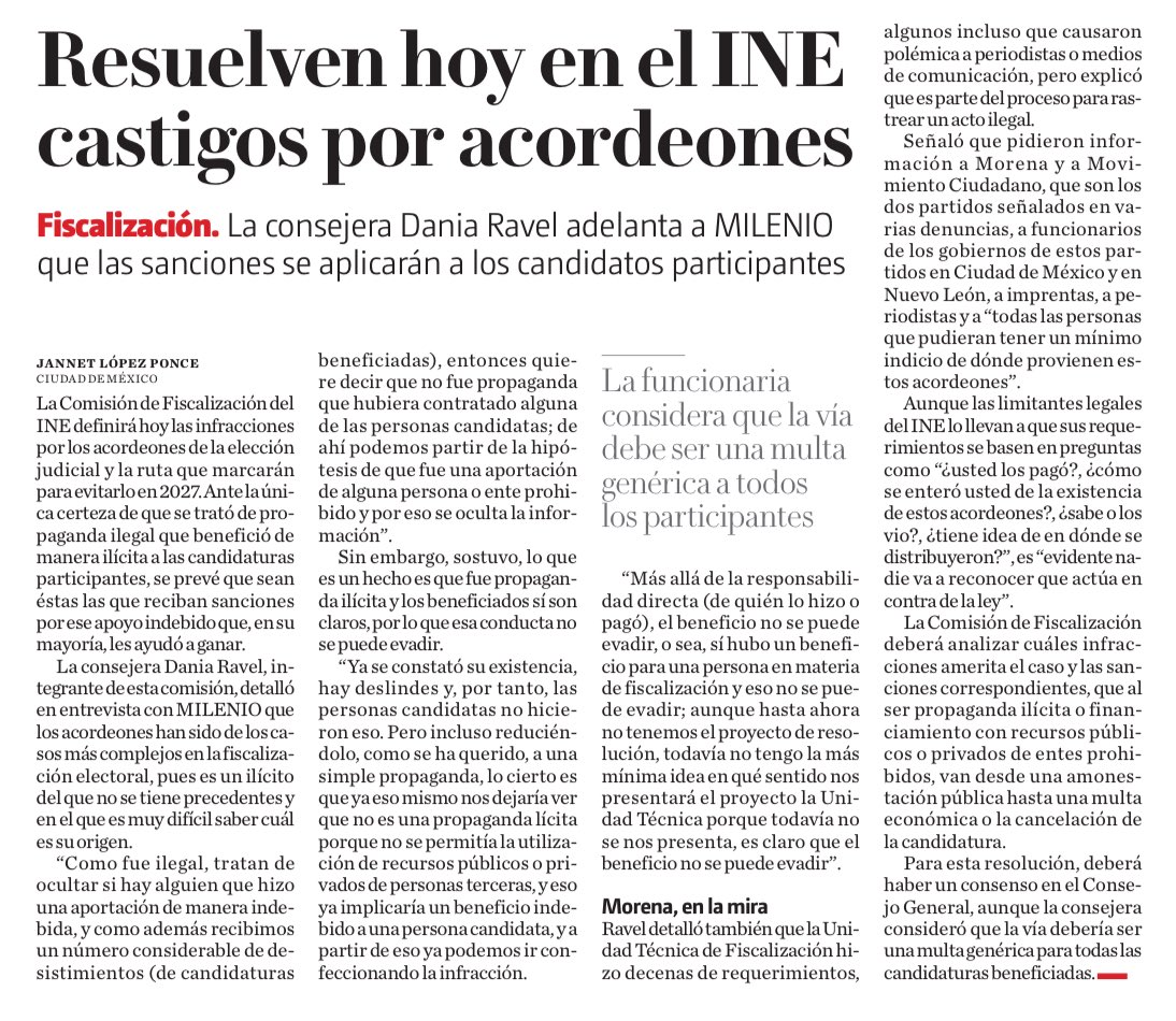 Jannet_LP's tweet image. 🔴#HoyEnMILENIO
¿Quién pagó los acordeones?
La Comisión de Fiscalización analizará hoy cómo sancionar esta propaganda ilegal.
Para Dania Ravel "el beneficio no se puede evadir".
Si no se prueba el origen, la sanción sería para los beneficiados.
👉milenio.com/politica/quien…