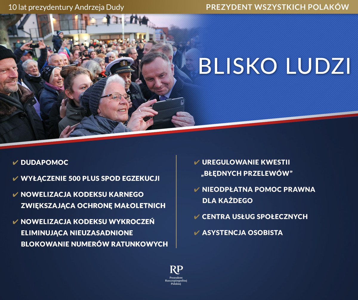 Kancelaria Prezydenta (@prezydentpl) on Twitter photo Efektem tysięcy rozmów i uściśniętych dłoni był szereg prospołecznych inicjatyw i rozwiązań, którym patronował Prezydent <a href="/AndrzejDuda/">Andrzej Duda</a>. To m. in. program „Rodzina 500 plus”, asystencja osobista czy tzw. Dudapomoc.
ℹ️ prezydent.pl/prezydent/dzie… Efektem tysięcy rozmów i uściśniętych dłoni był szereg prospołecznych inicjatyw i rozwiązań, którym patronował Prezydent <a href="/AndrzejDuda/">Andrzej Duda</a>. To m. in. program „Rodzina 500 plus”, asystencja osobista czy tzw. Dudapomoc.
ℹ️ prezydent.pl/prezydent/dzie…