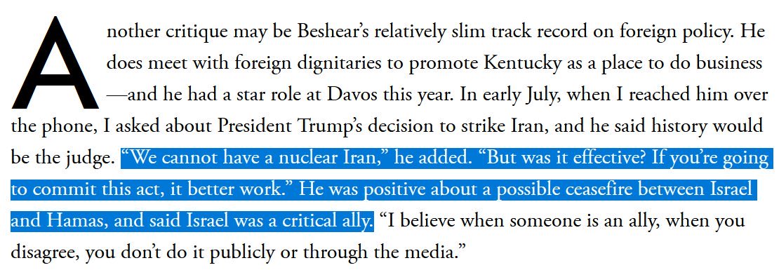 Rotimi Adeoye (@_rotimia) on Twitter photo I think Beshear is a talented electoral politician and I’ve liked a lot of what I’ve seen from him. But on foreign policy, he seems pretty uninformed. A take like this makes it sound like Netanyahu would dog walk him completely. He seems really out of his depth here. I think Beshear is a talented electoral politician and I’ve liked a lot of what I’ve seen from him. But on foreign policy, he seems pretty uninformed. A take like this makes it sound like Netanyahu would dog walk him completely. He seems really out of his depth here.