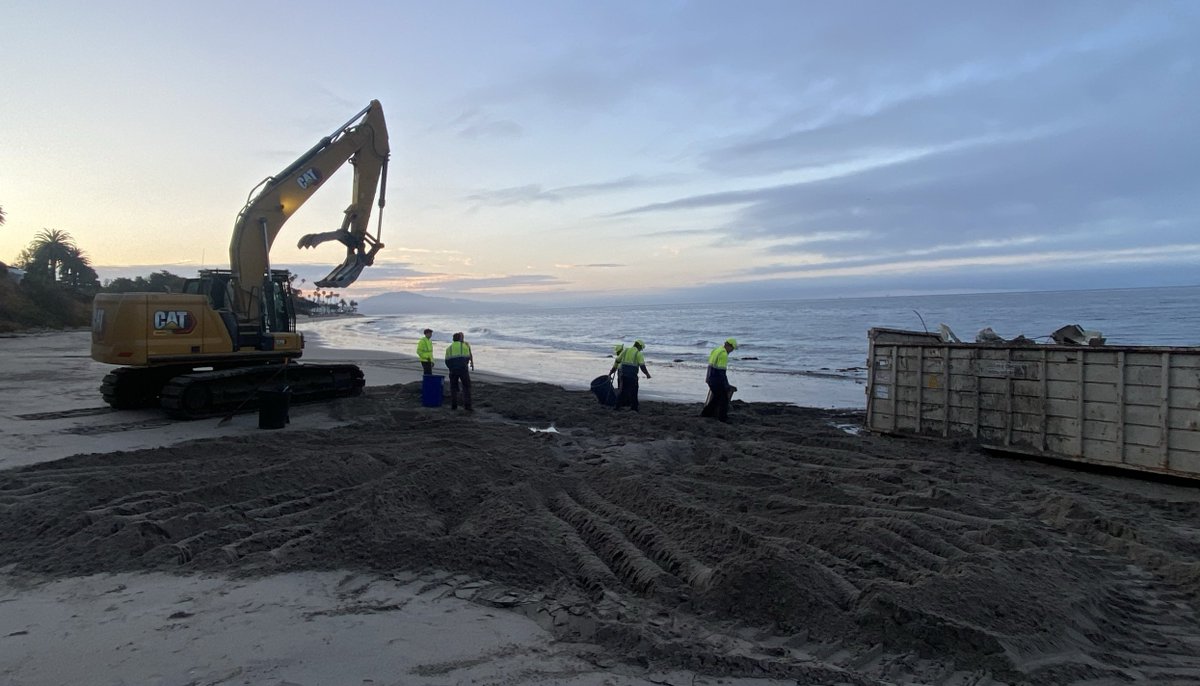 JohnPalminteri's tweet image. A boat, abandoned for a week, has been destroyed and cleaned up from Butterfly Beach in Montecito. If left, it would have been a hazard and environmental concern. Marborg Industries and Heal the Ocean took on the task at low tide starting at 4:30 a.m.