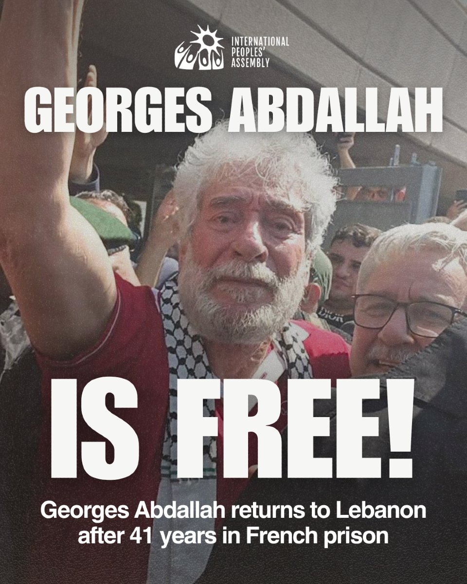 peoplesassembl_'s tweet image. 🇱🇧 Georges Abdallah is free! After 41 years in French prison, Abdallah, one of Europe’s longest-held political prisoners, was returned to Lebanon at age 74. Large crowds, including Lebanese MPs, showed up to welcome him home.
🇵🇸 "It is a shame for history that Arabs watch [from…
