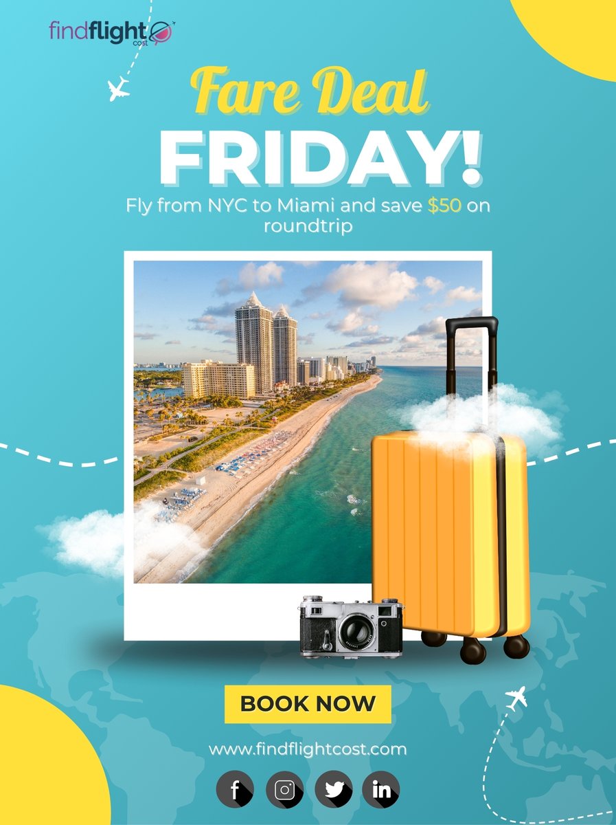 findflightcost's tweet photo. Fare Deal Friday!
Fly from NYC to Miami and save $50 on roundtrip
only on https://t.co/uy0iM1Ziis
call now: +1-855-316-3715
#findflightcost #travel #flights #friday https://t.co/P7QHRABJOU