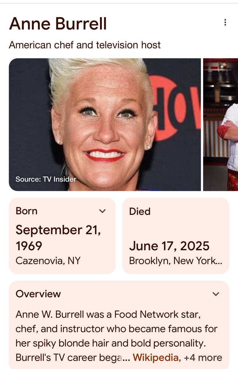 rob_saunderson's tweet image. Hogan and others died the other day but somehow this notification went under the radar possibly bc it’s alleged death by suicide? Anne Burrell originally from Cazenovia Ny … Rest in piece Chef #anneburrell