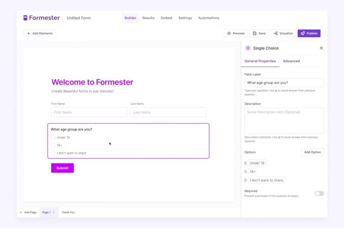 .<a href="/_Formester_/">Formester</a> is a no-code online form, survey &amp; quiz builder based on Vue.js, allowing you to create forms with features like autoresponders, payment integration or calculation fields in minutes ⚙️⚡️ - madewithvuejs.com/formester