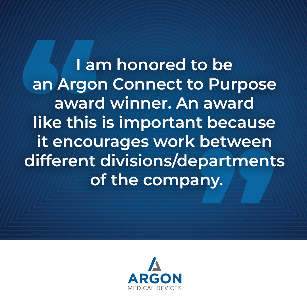 ArgonMedical's tweet image. Congratulations to our Q2 Connect to Purpose Award Winner, Kyle Bailey!
About the Award: Each quarter, the Connect to Purpose Award recognizes outstanding Argon employees across multiple departments whose work meaningfully connects to the company’s purpose and mission.