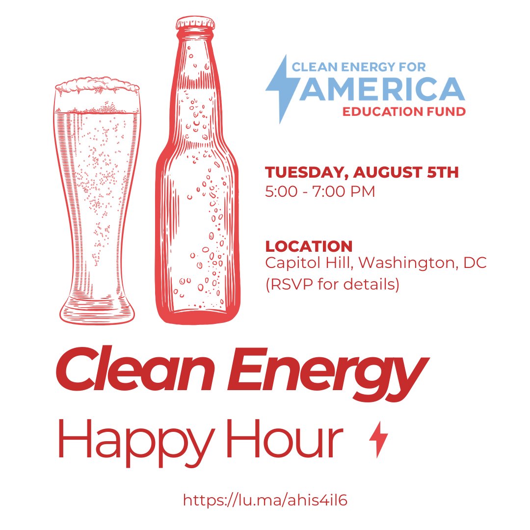 Work in #cleanenergy? In the DMV? 

Come grab a drink with us. We're hosting a casual happy hour near Eastern Market for folks in the industry to connect and unwind.

RSVP: lu.ma/ahis4il6
Stay in touch: linkedin.com/groups/1457116…