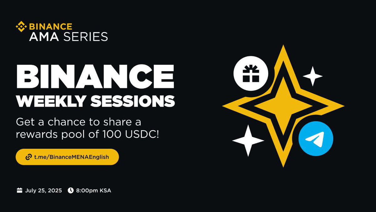 📣  Join us for an AMA from our Binance Weekly Sessions with #BinanceMENA team and get a chance to share a portion of the total reward pool worth 100
 USDC! 🎁
~ 33 Min 🔥 
t.me/BinanceMENAEng…