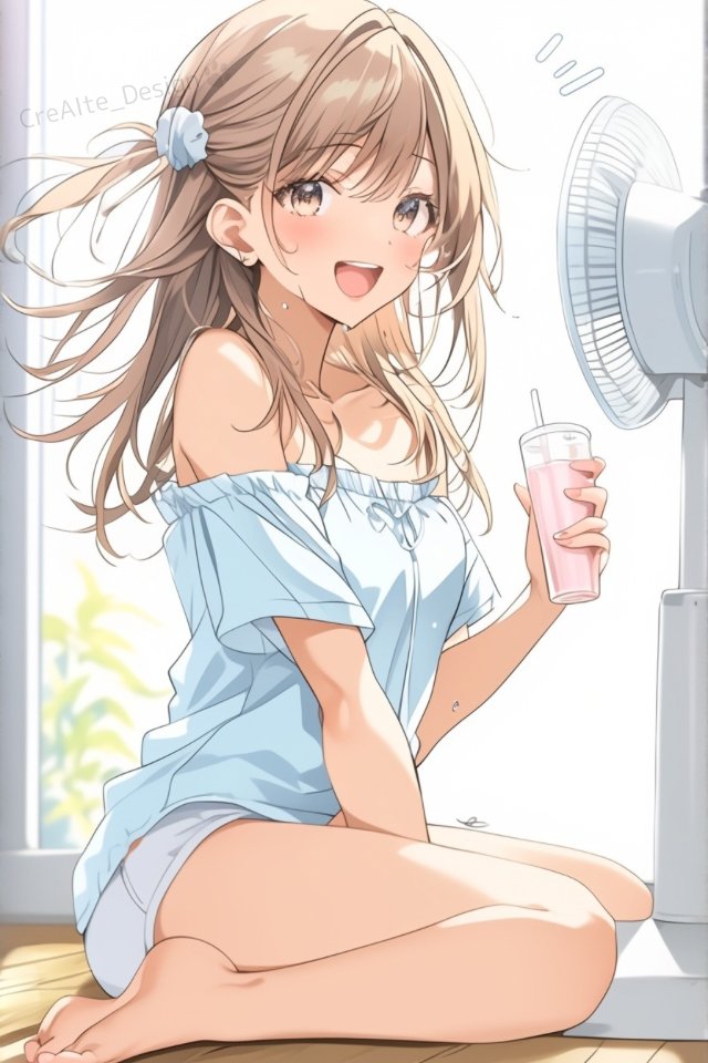 CreAIte_Design's tweet image. おはよぉ〜✨
扇風機の前は、わたしの特等席🤣

お仕事の方は、無理せず頑張ってくださいね😉
お休みの方は、満喫しちゃいましょう😆

#AIイラスト