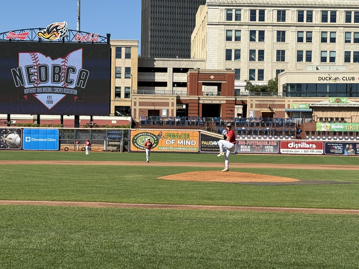 WaynedaleBSB's tweet photo. On Wednesday 2025 seniors Tristan Franks and Shane Coblentz took to Canal Park one last time in the NEOBCA Senior All Star game. Your eyes do not deceive you TFranks through a scoreless inning on the mound. #BearsForLife๐ป https://t.co/D4AHbV49gJ