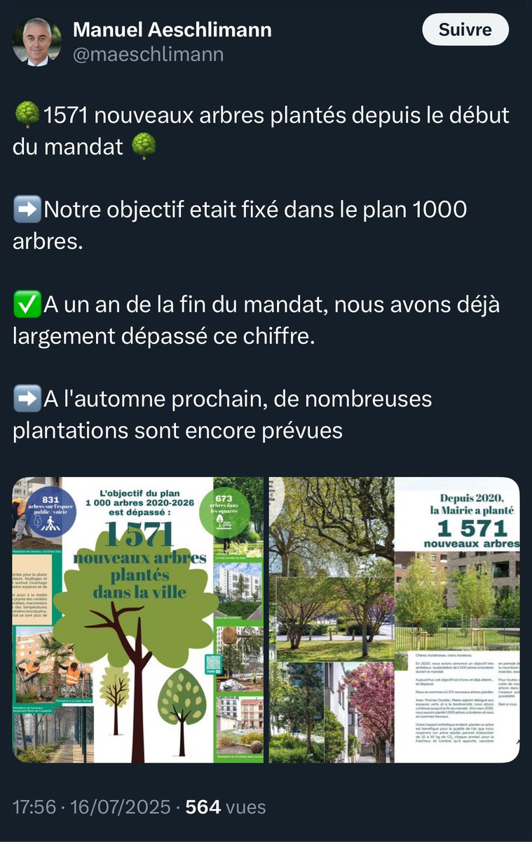 Asnières en commun (@asnieresencommu) on Twitter photo Dans un désert de béton de +90 000 habitants•es comme #Asnières, 1571 arbres (chiffre invérifiable) sur 5 ans c’est juste dérisoire… alors que <a href="/VilleColombes/">Ville de Colombes</a> a planté +de 3500 entre 2020 et 2023 !
À vaincre sans péril on triomphe sans gloire <a href="/maeschlimann/">Manuel Aeschlimann</a> !
#Municipales2026 Dans un désert de béton de +90 000 habitants•es comme #Asnières, 1571 arbres (chiffre invérifiable) sur 5 ans c’est juste dérisoire… alors que <a href="/VilleColombes/">Ville de Colombes</a> a planté +de 3500 entre 2020 et 2023 !
À vaincre sans péril on triomphe sans gloire <a href="/maeschlimann/">Manuel Aeschlimann</a> !
#Municipales2026