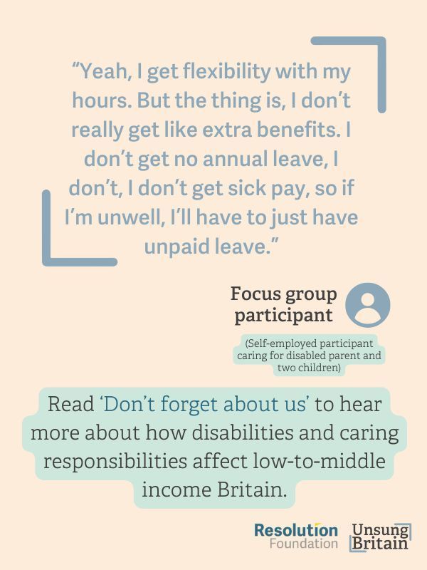 resfoundation's tweet image. Many of our focus group participants stated difficulties accessing the flexibility they require at work, and instead turn to non-traditional forms of work, including zero-hours contracts and self-employment.
But this comes with drawbacks - particularly the lack of employment…