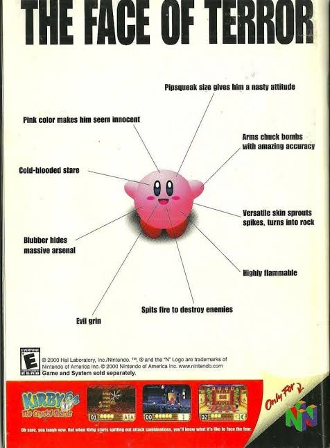 kirbyrtdl's tweet image. i think a lot about this specific kirby 64 ad where kirby is the most evil fuck in the universe