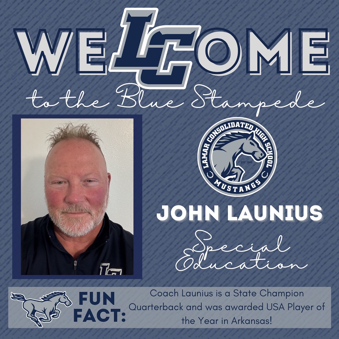 THELamarCHS's tweet image. π Please join us in giving a Mighty Mustang weLCome to the newest member of The Blue Stampede, John Launius, Special Education Teacher! π΄π
We are THE Lamar Consolidated High School, where tradition meets innovation, and community is at the heart of all we do. π