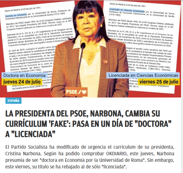 JRCR_1949's tweet image. Cristina Narbona, doctora en Economía por la Universidad de Roma
(suena bien... y seguro que eligió Roma porque rima con Narbona)