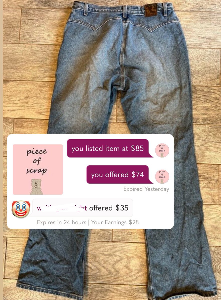 piece_of_scrap's tweet image. Would you accept this offer less than 1/2 your asking price?
new to Poshmark? Receive $10 you sign up with code PIECEOFSCRAP posh.mk/CMFpOfoYlGb
#poshmark #FridayFeeling #negotiation #reseller #denim #FridayFun #FursuitFriday #FridayVibe