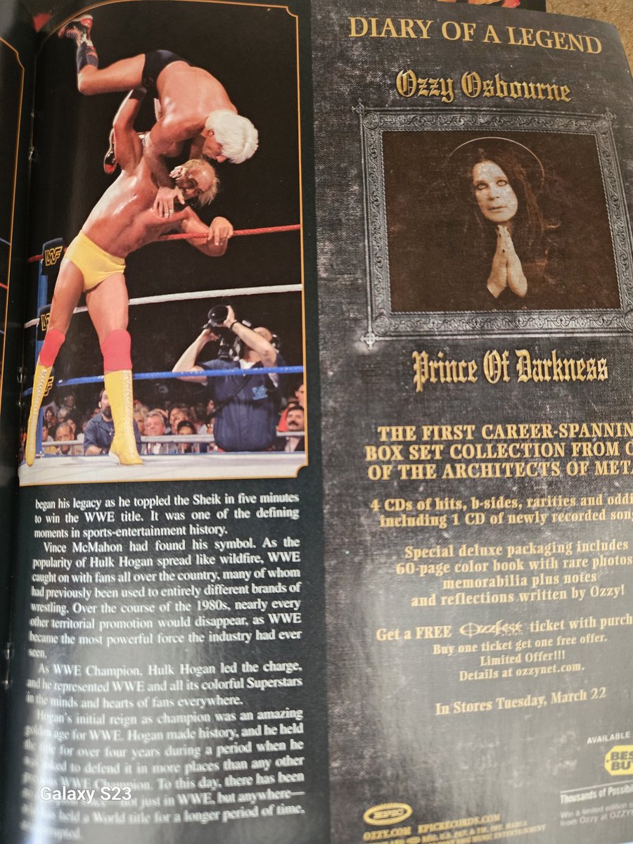 Thumbing through an old magazine of RAW. When the class of 2005 hall of fame was announced.  And inside was a page with #OzzyOsbourne and #HulkHogan 
Talk about ironic. #RIPHulkHogan #RIPOzzyOsbourne 🕯😭🙏