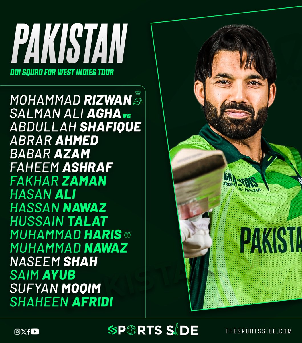 TheSportsSide1's tweet image. Pakistan announces T20I &amp;amp; ODI squads for West Indies tour

🔁 T20I Squad Changes (3 OUT, 4 IN)
🔁 ODI Squad Changes (8 OUT, 8 IN)