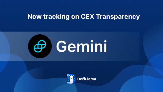 DefiLlama tracking Gemini on CEX Transparency Dashboard