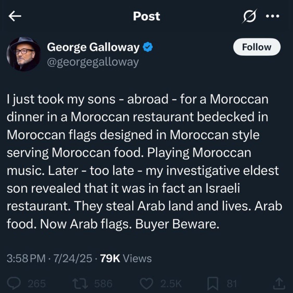 PaulGoldsmith73's tweet image. Shame his investigate eldest son didn’t bother finding out that Morocco had the largest Jewish Community in the Muslim world in 1948 but is now at 2,000 because apparently ethnic cleansing of Jews doesn’t matter to some people.