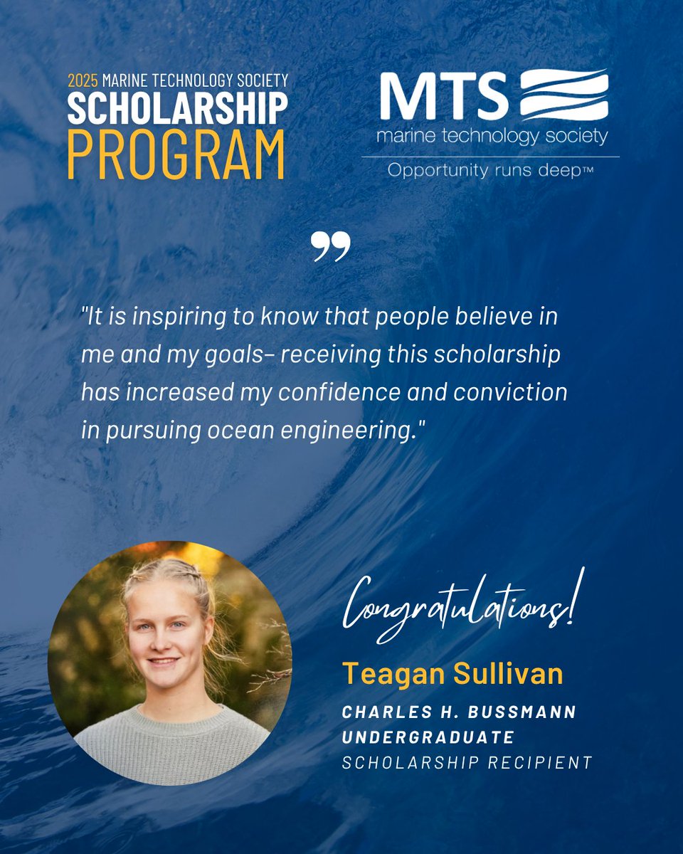 Marine Technology Society (@mtsociety) on Twitter photo Meet Teagan Sullivan, Recipient of the 2025 Charles H. Bussmann Undergraduate Scholarship! π
Teagan is an undergraduate studying Ocean Engineering at MIT and is interested in hydrodynamics, marine robotics, and vehicle design. 
Learn more about Teagan: hubs.ly/Q03ySkjS0 Meet Teagan Sullivan, Recipient of the 2025 Charles H. Bussmann Undergraduate Scholarship! π
Teagan is an undergraduate studying Ocean Engineering at MIT and is interested in hydrodynamics, marine robotics, and vehicle design. 
Learn more about Teagan: hubs.ly/Q03ySkjS0