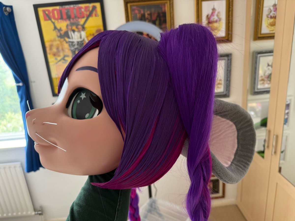 Polytherian's tweet image. My mouse, Indigo, has had a new hair, as her previous hair was big, difficult to manage &amp;amp; getting caught in the zip. 

She went to a specialist last week and now sporting a whole new hairdo!

She looks absolutely fabulous, and I can’t wait to transform into RaverRodent soon!￼