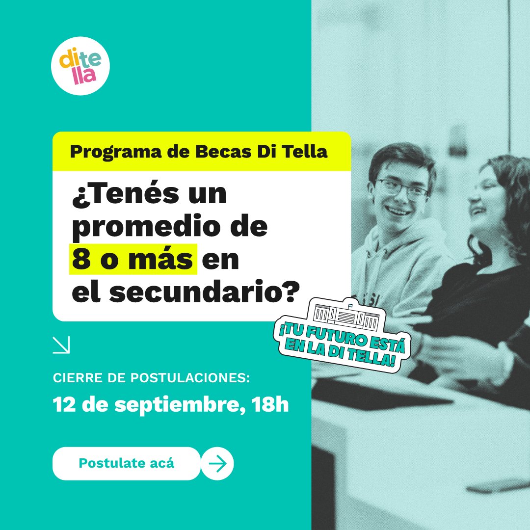 utditella's tweet image. 📚✨ ¿Sabías que el 60% de los estudiantes de grado #UTDT recibe algún tipo de beca? Nuevo cierre de postulaciones: 12 de septiembre, 18h. Postulate acá: utdt.edu/becas
