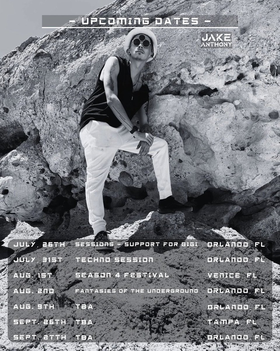 JAnthony_dj's tweet photo. August and September Dates — where will I be seeing you? 

7/26 - Support 4 Gigi - Orlando FL 
7/31 - Sessions - Orlando FL
8/1 - Season 4 Festival - Venice FL
8/2 - Fantasies of the Underground - Orlando FL
8/9 - TBA - Orlando FL
9/26 - TBA - Tampa FL
9/27 - TBA - Orlando FL https://t.co/LoY6zJZ29h