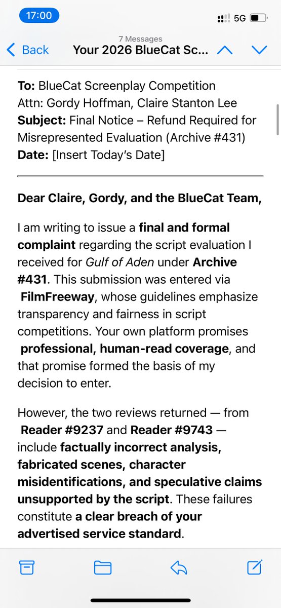 SteveGarry16's tweet photo. #ScreenwritingCompetition #Bluecat #screenplayawards #AI #Scam #ProfessionalStandards #Script  1-4 of 8 jpegs https://t.co/VpkAY6nJra